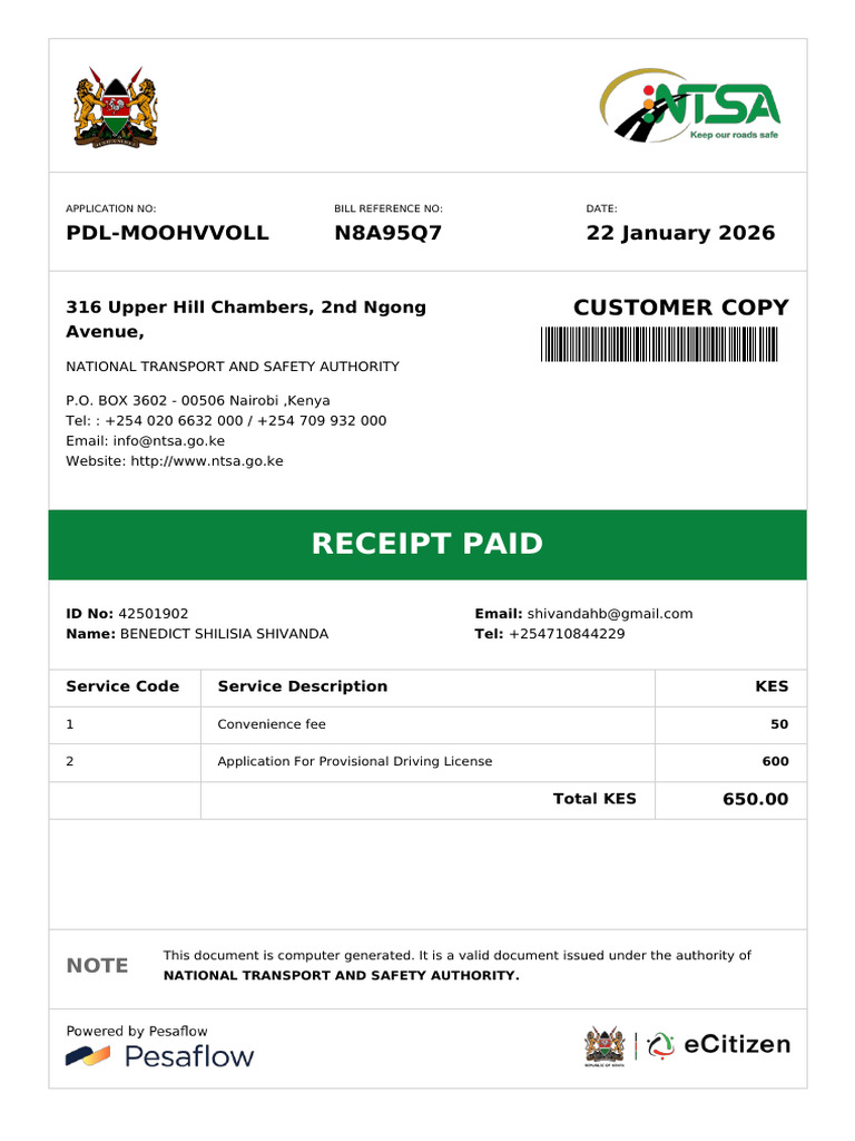 Provisional Driving License Receipt | PDF | Driving