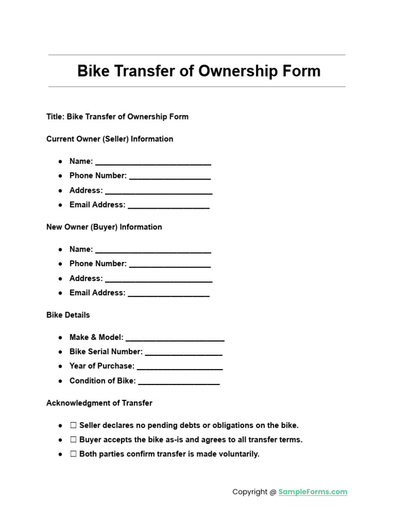 Bike Ownership Transfer Form | PDF