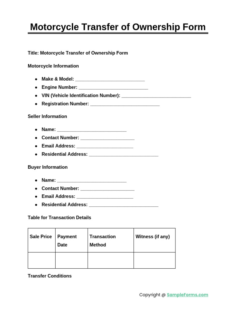 Motorcycle Ownership Transfer Form | PDF