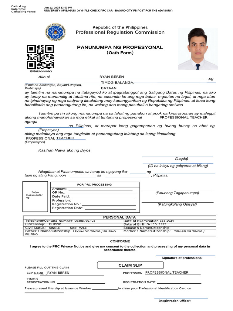Oath Sheet | PDF