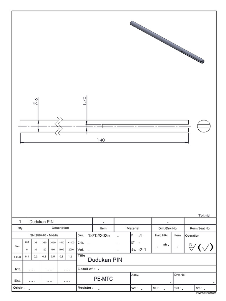Technical Drawing for PIN Support Assembly | PDF