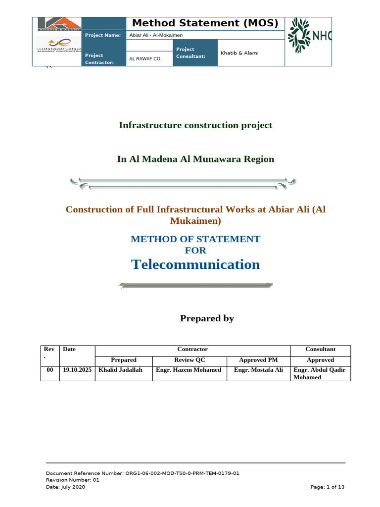 Method Statement for Telecom Works | PDF | Personal Protective ...