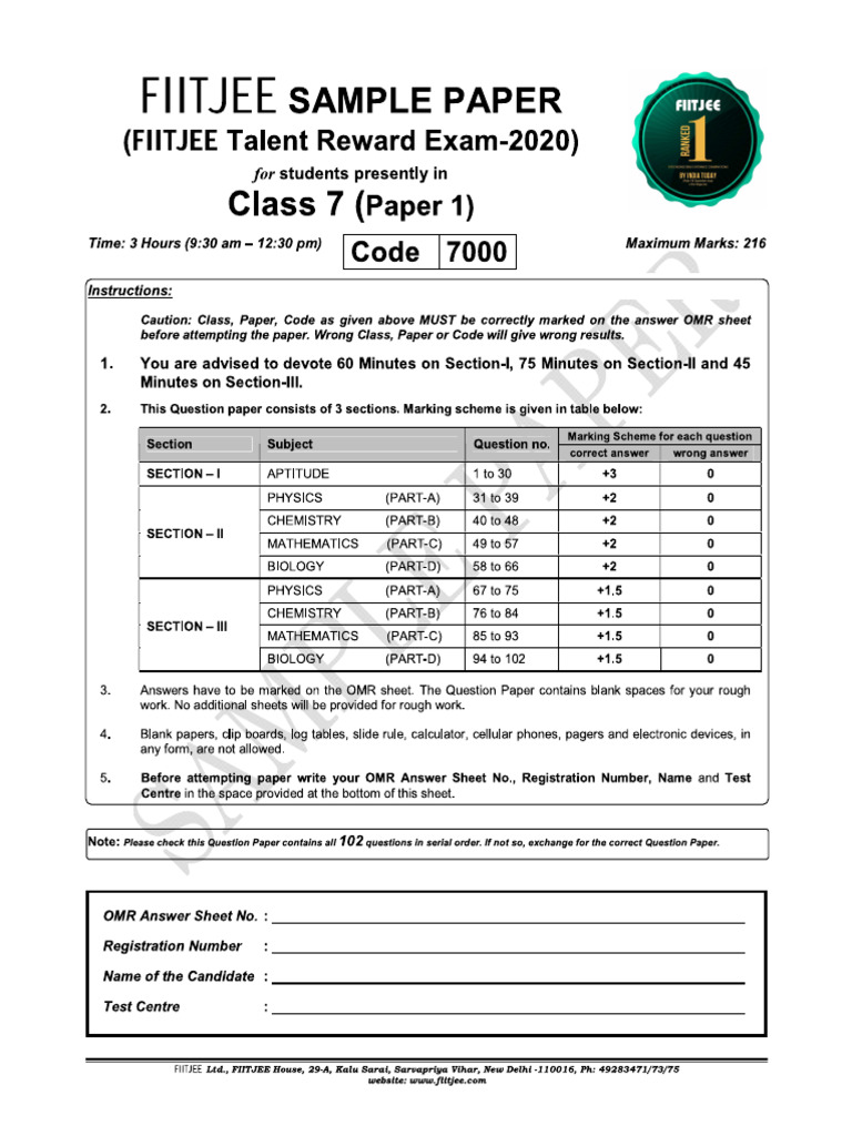 FTRE - 2020 Sample Paper1 | PDF