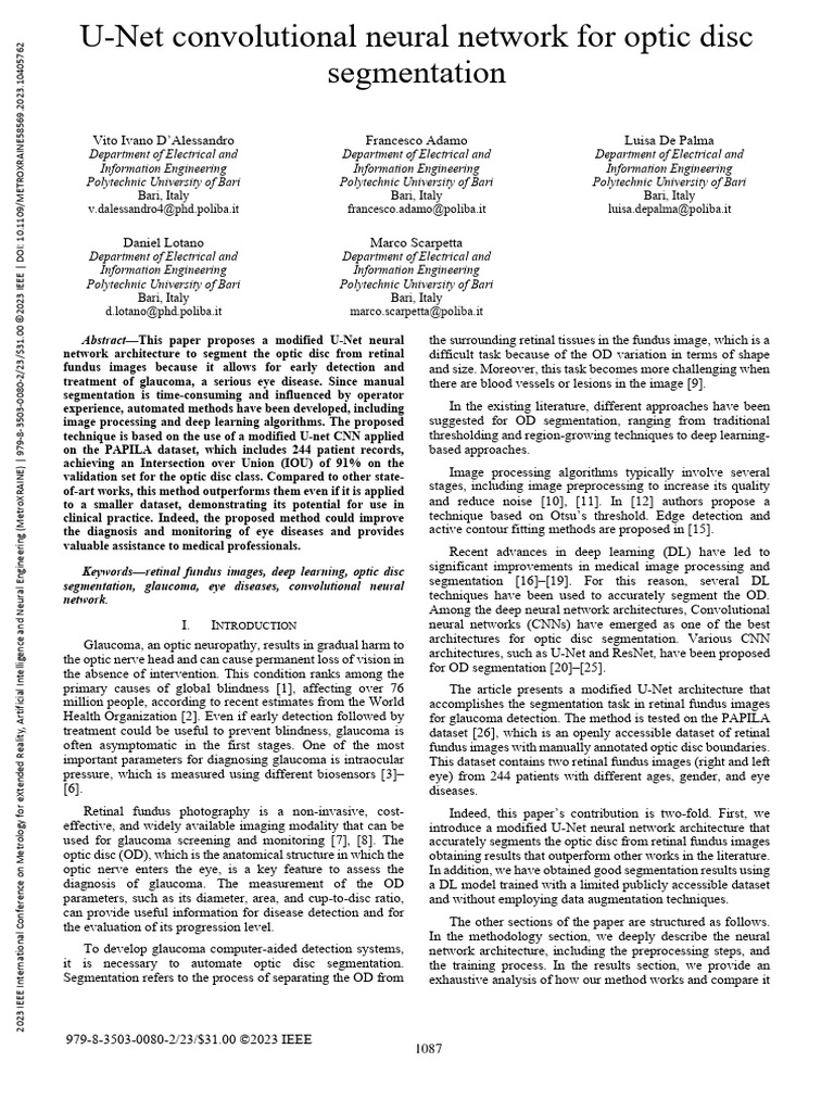 U-Net Convolutional Neural Network For Optic Disc Segmentation | PDF ...