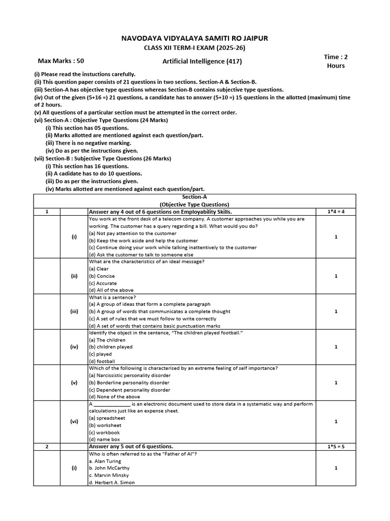 Employability Skills & AI Exam Guide | PDF | Artificial Intelligence ...