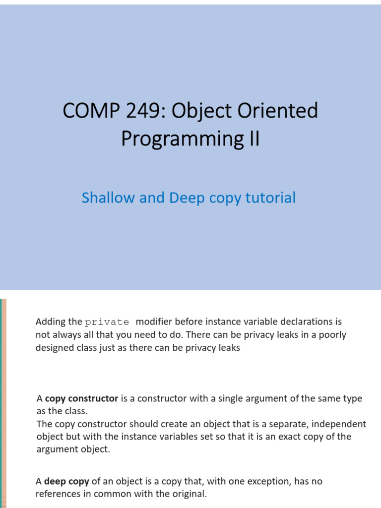 Deep vs Shallow Copy in OOP | PDF