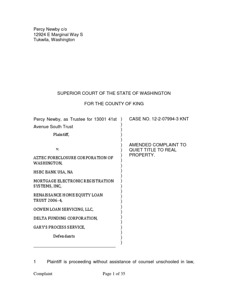 Quiet Title Foreclosure Deed Of Trust (Real Estate)