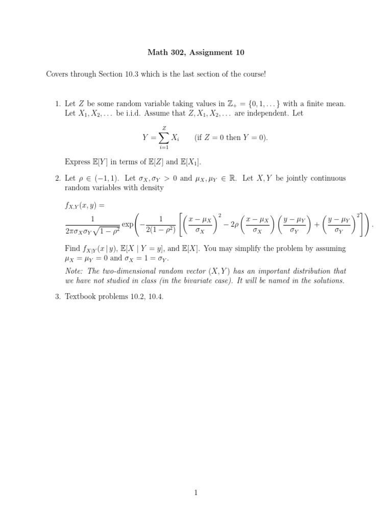 Math 302 Assignment 10: Random Variables | PDF