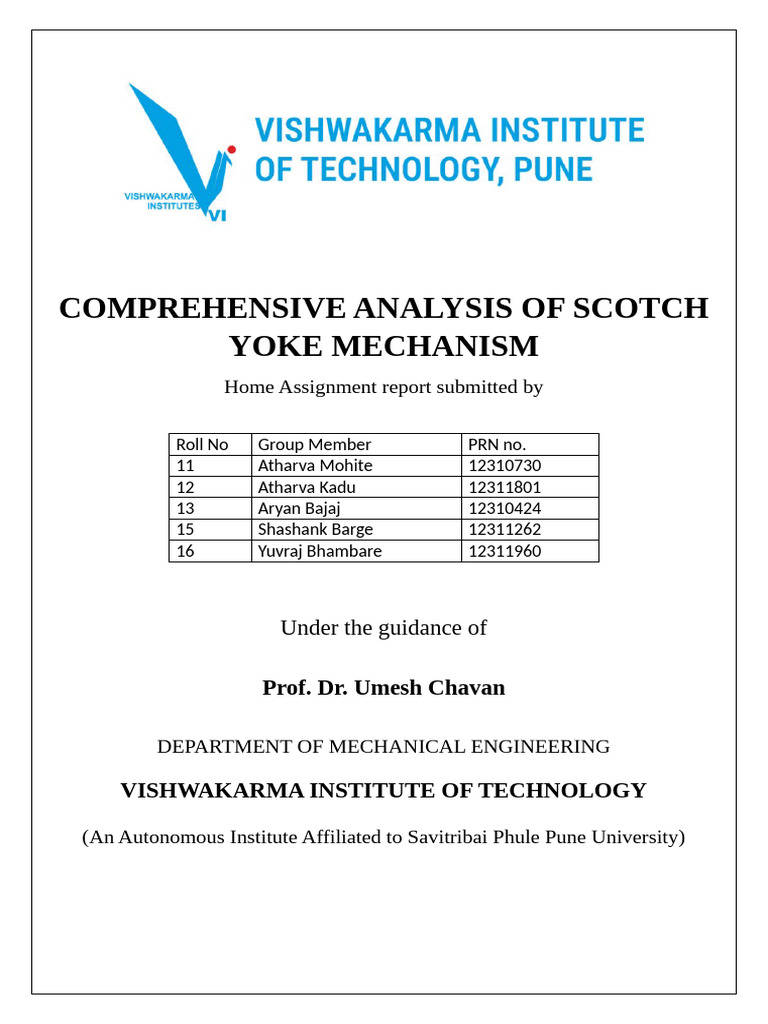 Scotch Yoke Mechanism Analysis | PDF | Kinematics | Velocity