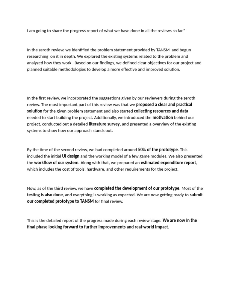 Project Progress Report Summary | PDF