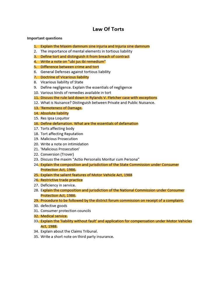 Key Concepts in Tort Law Explained | PDF