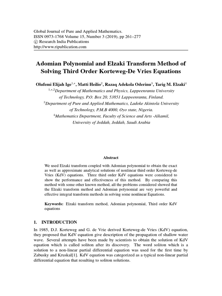 Adomian Polynomial and Elzaki Transform Method of Solving Third Order ...