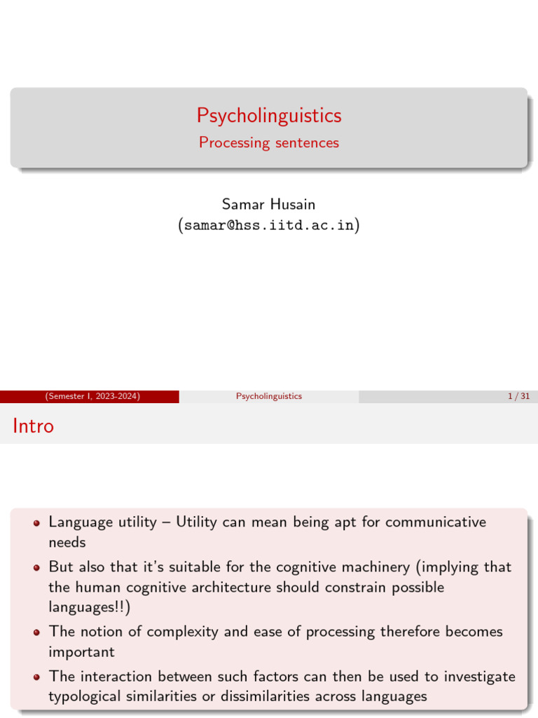 Psycholinguistics: Sentence Processing Insights | PDF | Information ...