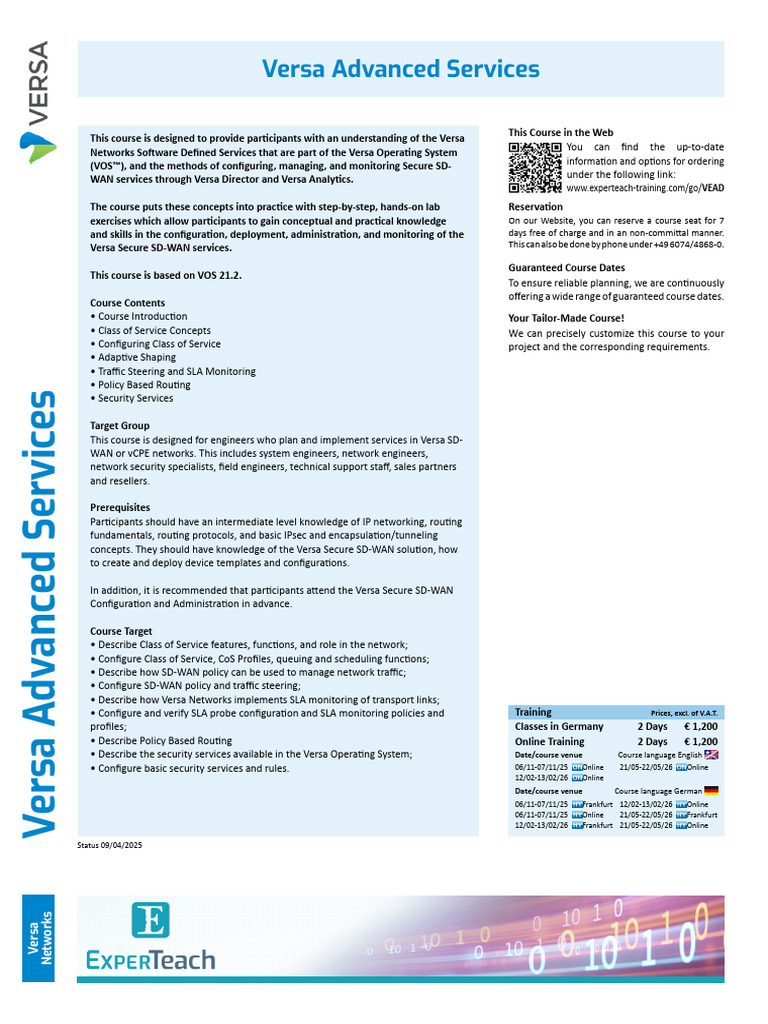 Versa SD-WAN Training Course Overview | PDF | Computer Network | Networks
