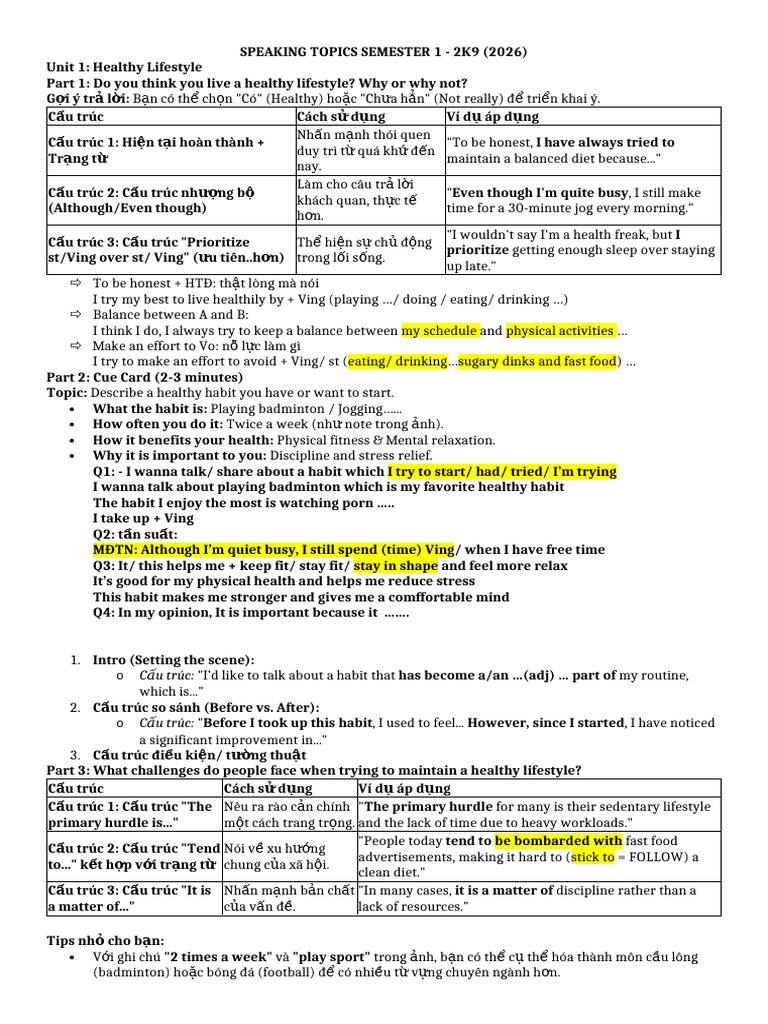 Healthy Lifestyle Speaking Topics 2026 | PDF