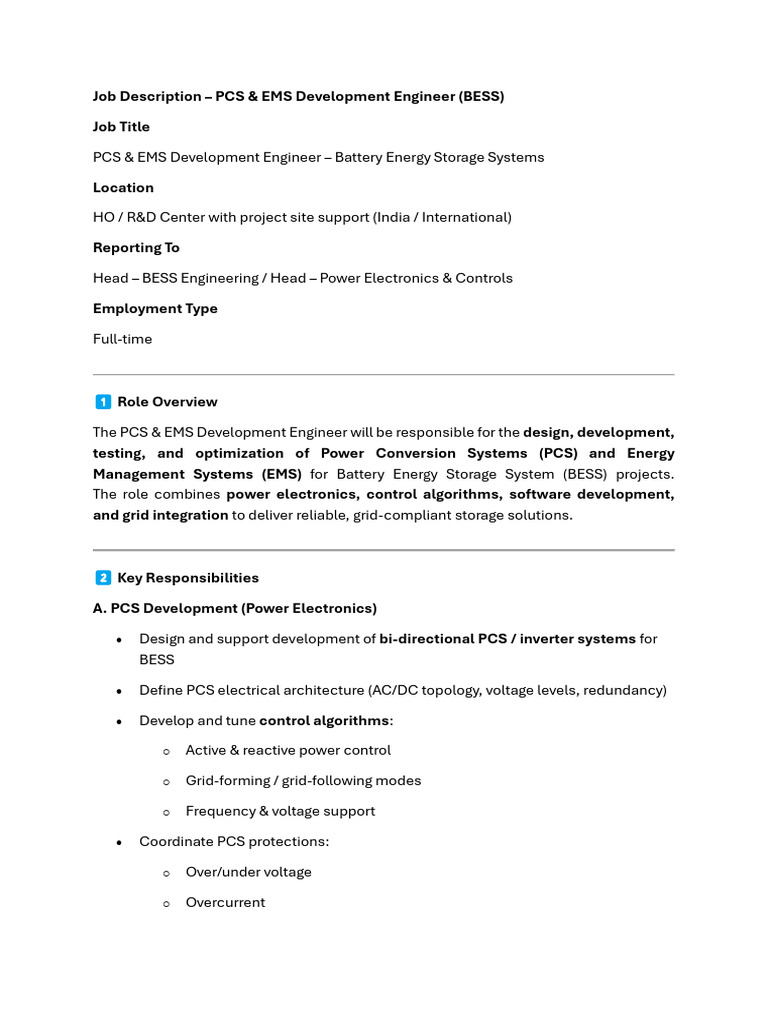 PCS & EMS Engineer Job Description | PDF | Power Electronics ...