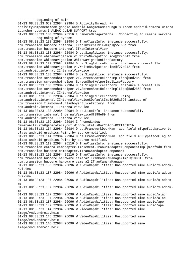 Camera Service Connection Log Details | PDF | Software | Computing