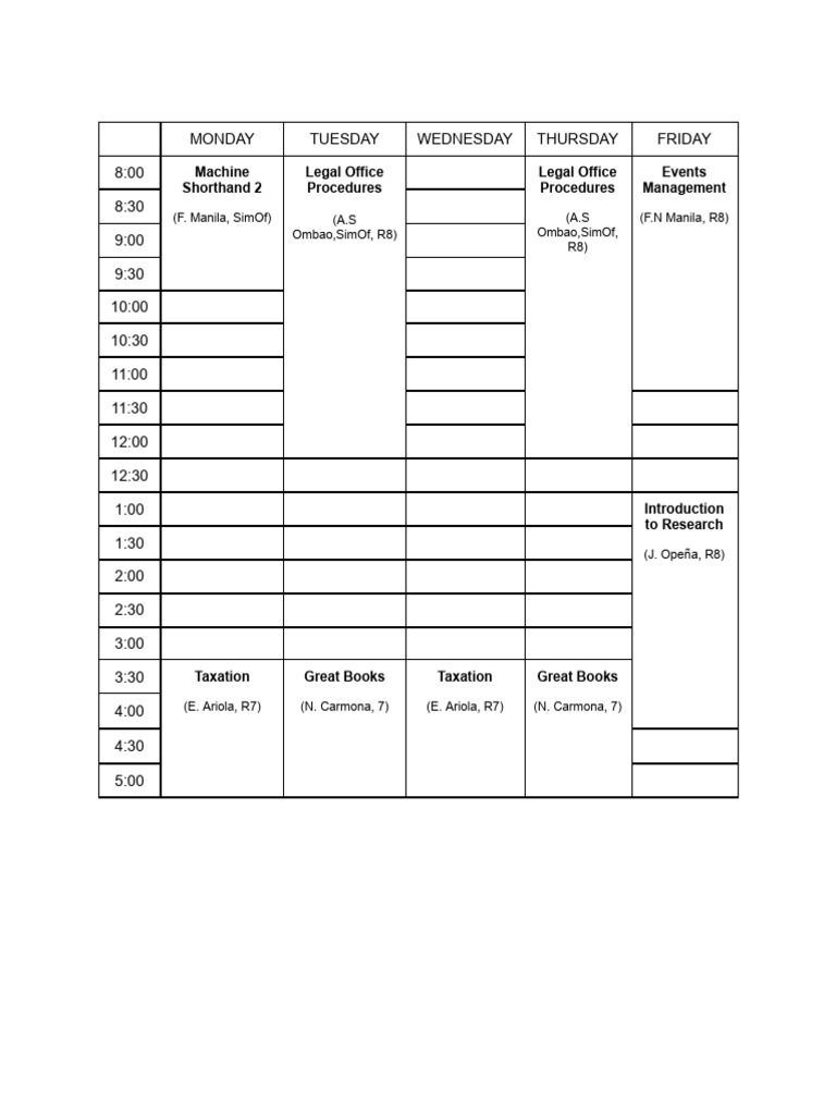 Weekly Class Schedule Overview | PDF