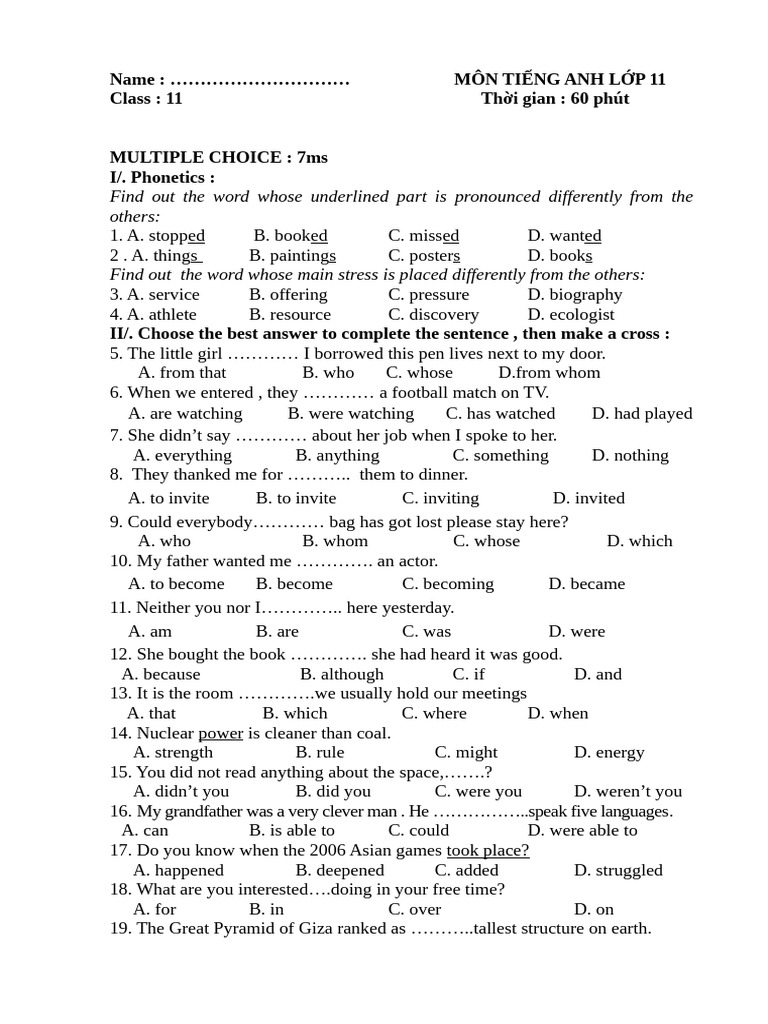 English Test for 11th Grade Students | PDF | Hydroelectricity | Power ...