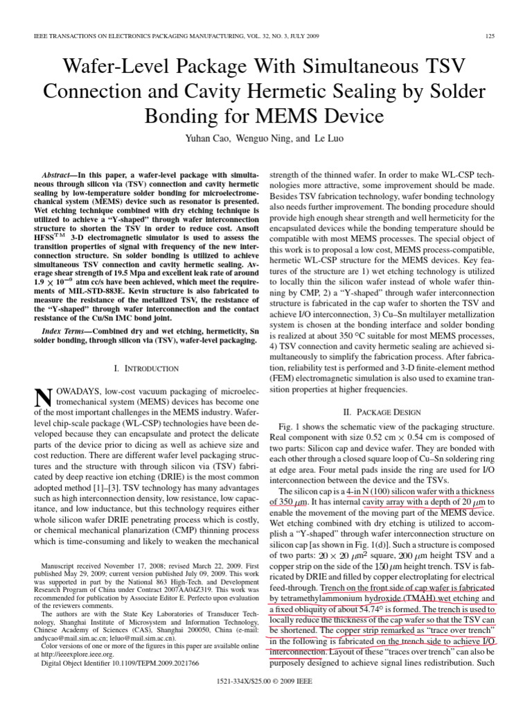 Wafer-Level Packaging for MEMS Devices | PDF | Semiconductor Device ...