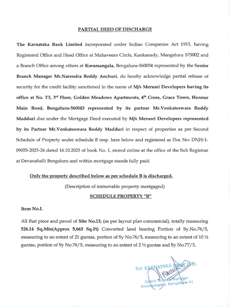 Partial Deed of Discharge Site No. 13, 14 | PDF