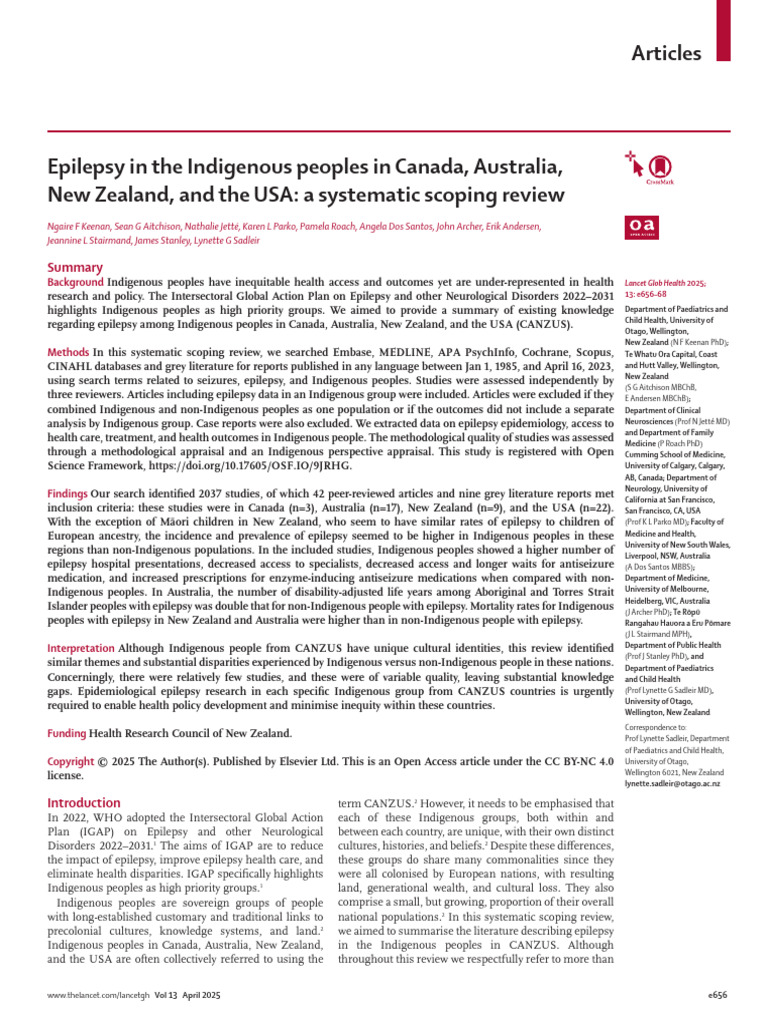 Epilepsy Disparities in Indigenous Peoples | PDF | Systematic Review ...