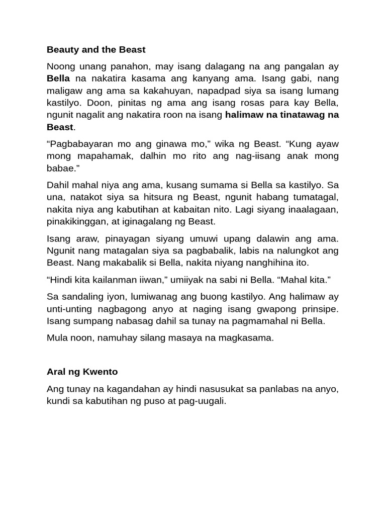 Beauty and The Beast Short Story | PDF