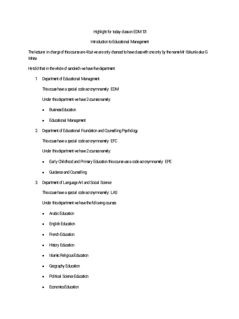 Overview of EDM101 Course Structure | PDF