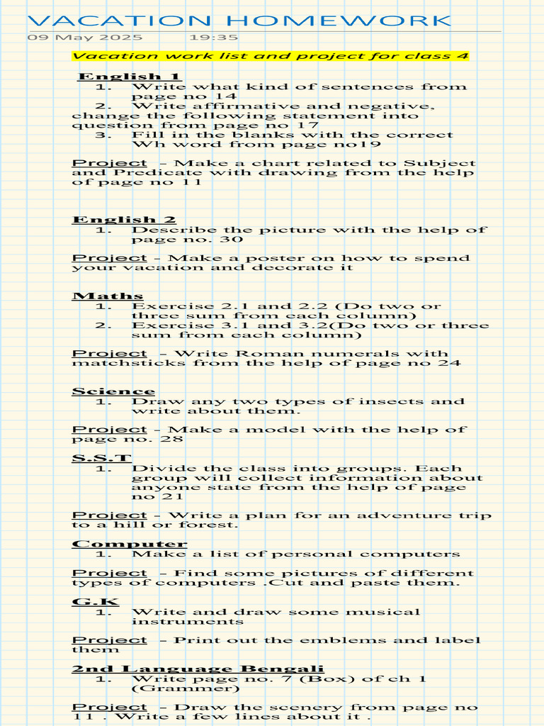 Vacation Homework | PDF
