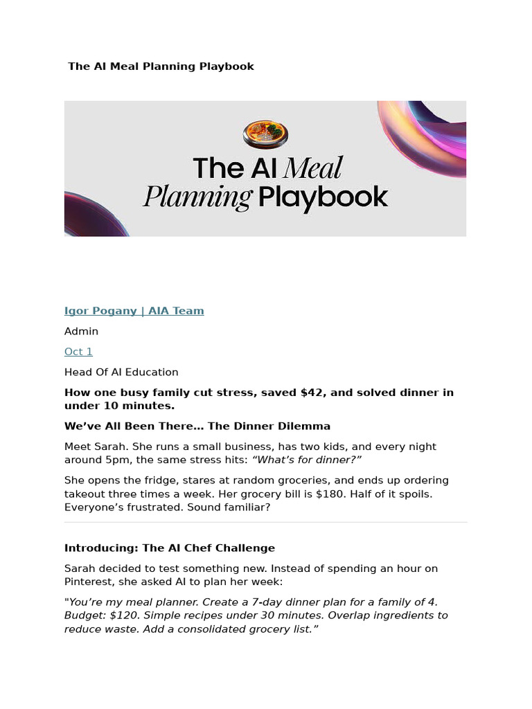 AI Meal Planning for Busy Families | PDF | Foods | Food And Drink ...