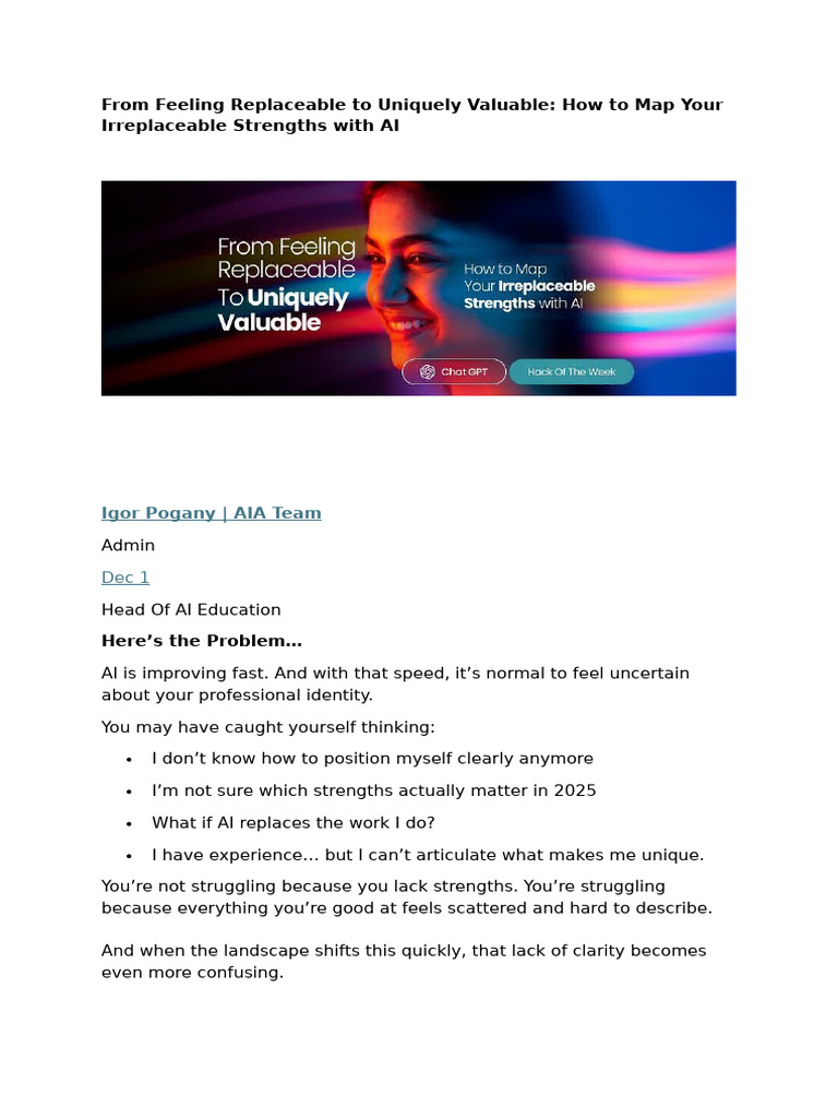Map Your Irreplaceable Strengths with AI | PDF | Communication ...