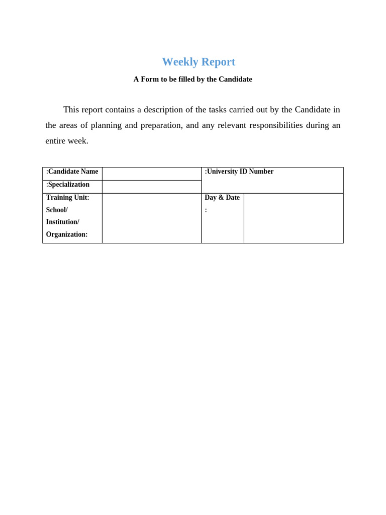 Weekly Candidate Task Report Form | PDF