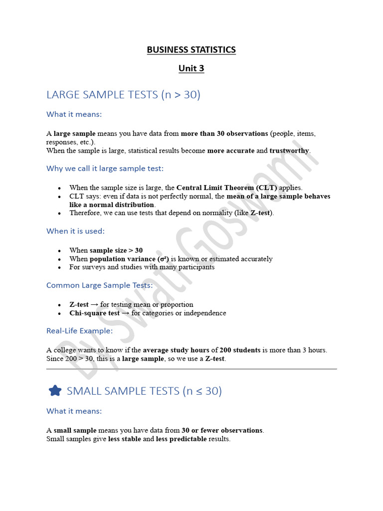 Large vs Small Sample Tests Explained | PDF | Student's T Test | Chi ...