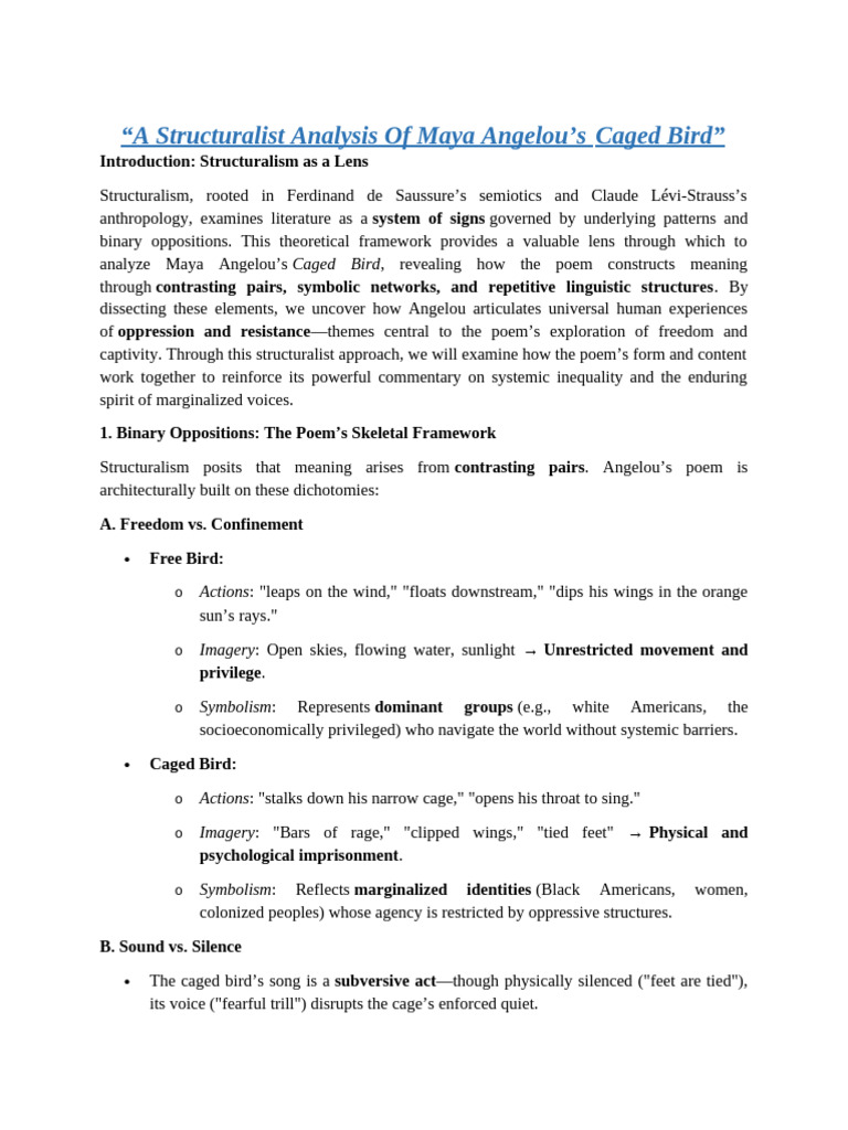 Structuralist Analysis of Caged Bird | PDF