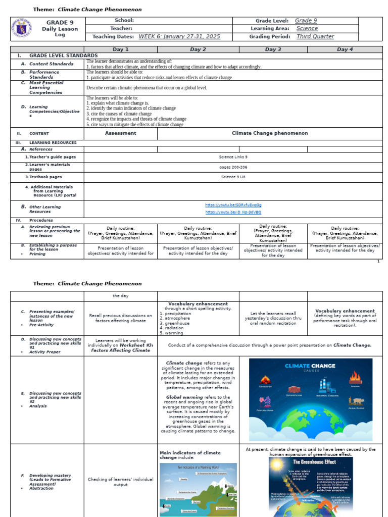 Grade 9 Climate Change Lesson Plan | PDF | Greenhouse Effect | Climate ...