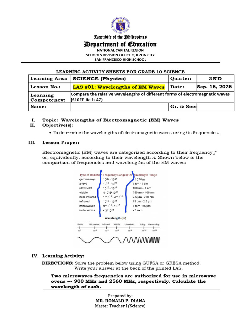 Grade 10 Science: EM Waves Wavelengths | PDF