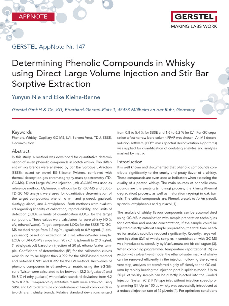 Analyzing Phenolic Compounds in Whisky | PDF | Detection Limit | Gas ...