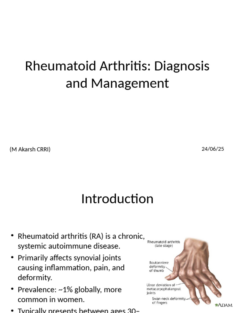 Rheumatoid Arthritis Diagnosis & Treatment | PDF | Rheumatoid Arthritis ...