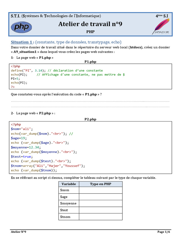 Atelier PHP : Constantes et Tableaux | PDF | PHP | Internet