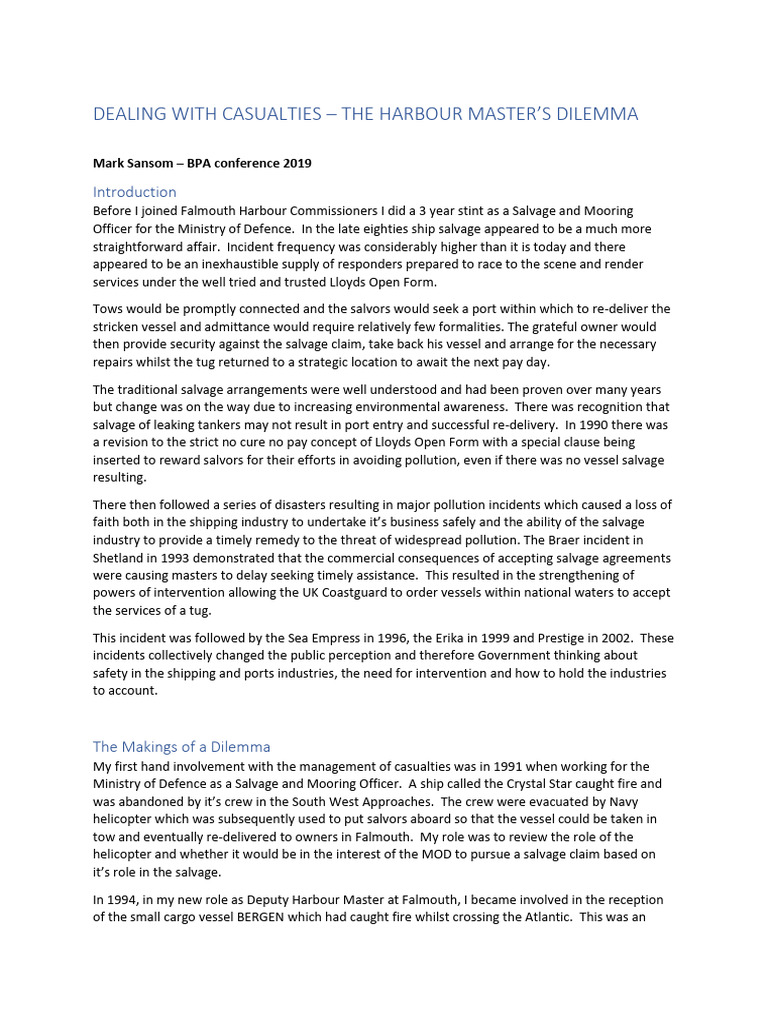 Harbour Master's Challenges in Salvage Operations | PDF | Marine ...