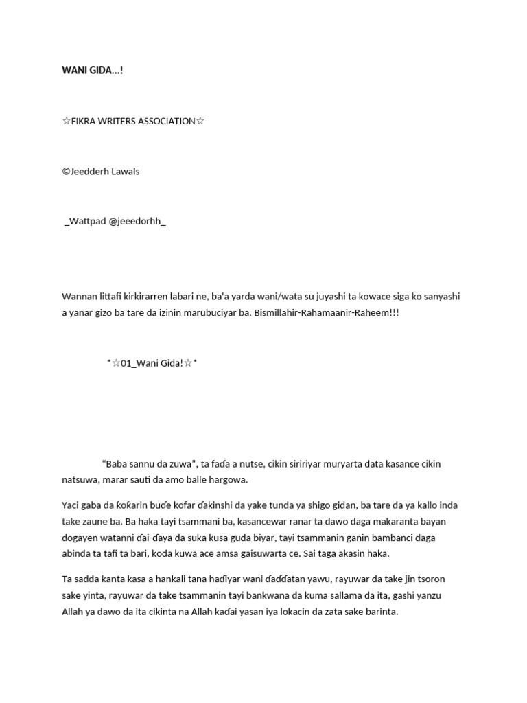 Wani Gida: Labarin Rayuwa da Al'adu | PDF