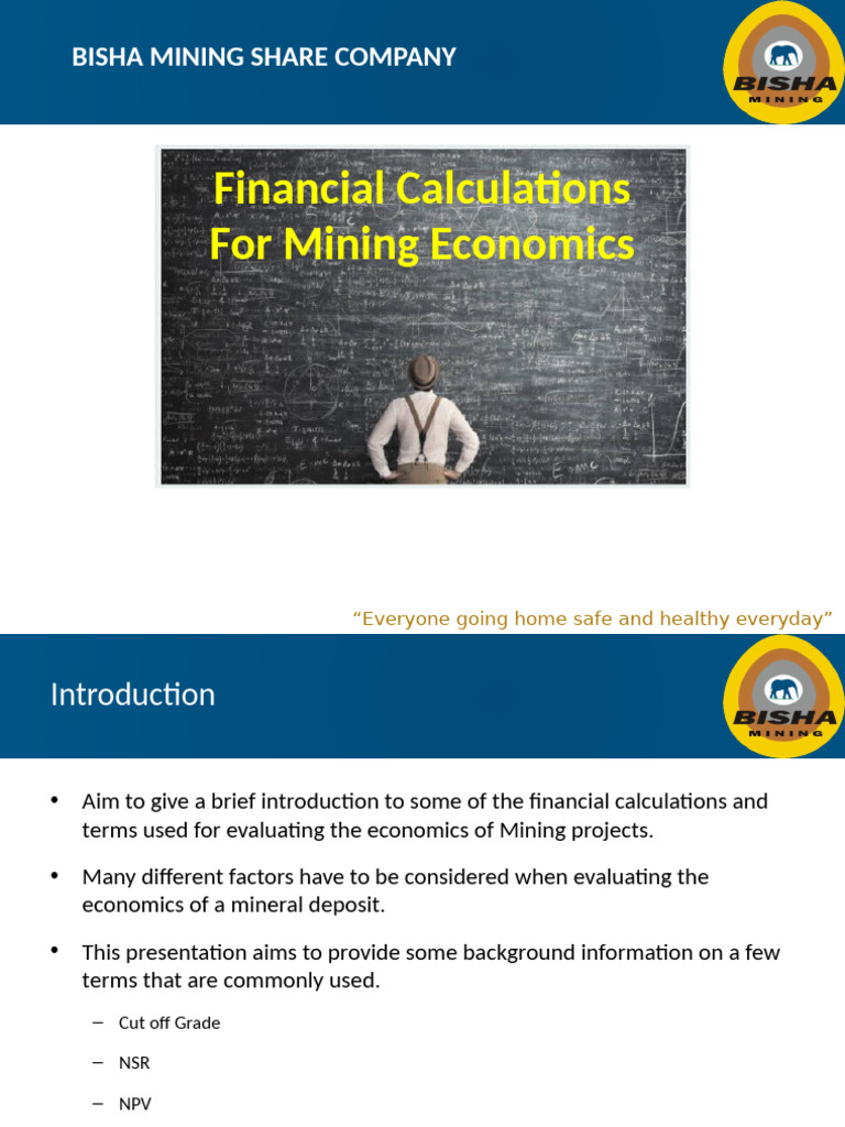Mining Financial Calculations Overview | PDF | Net Present Value | Minerals