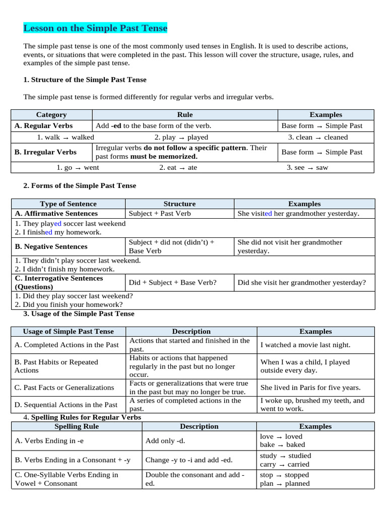 Understanding the Simple Past Tense | PDF | Grammatical Tense | Verb