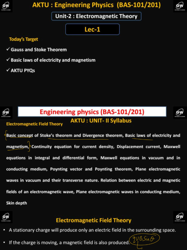 611 BAS101 Engineering PhysicsPhy U 2 Lec 1 | PDF