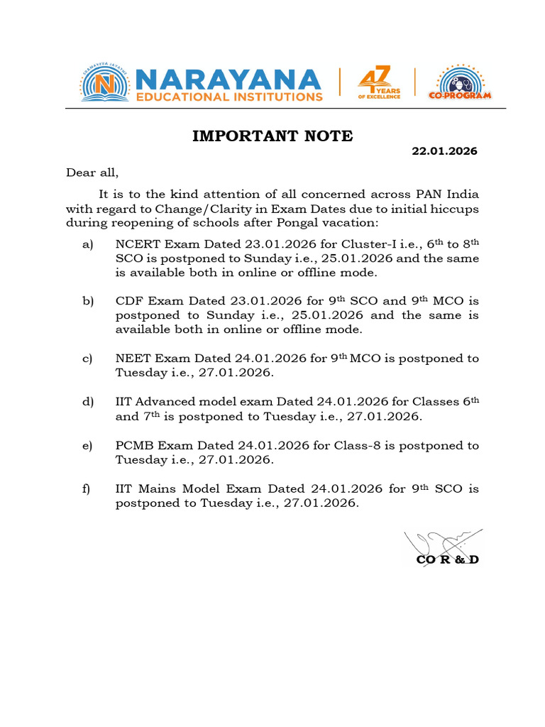 Important Note Related To Examinations - 22.01.2026 | PDF