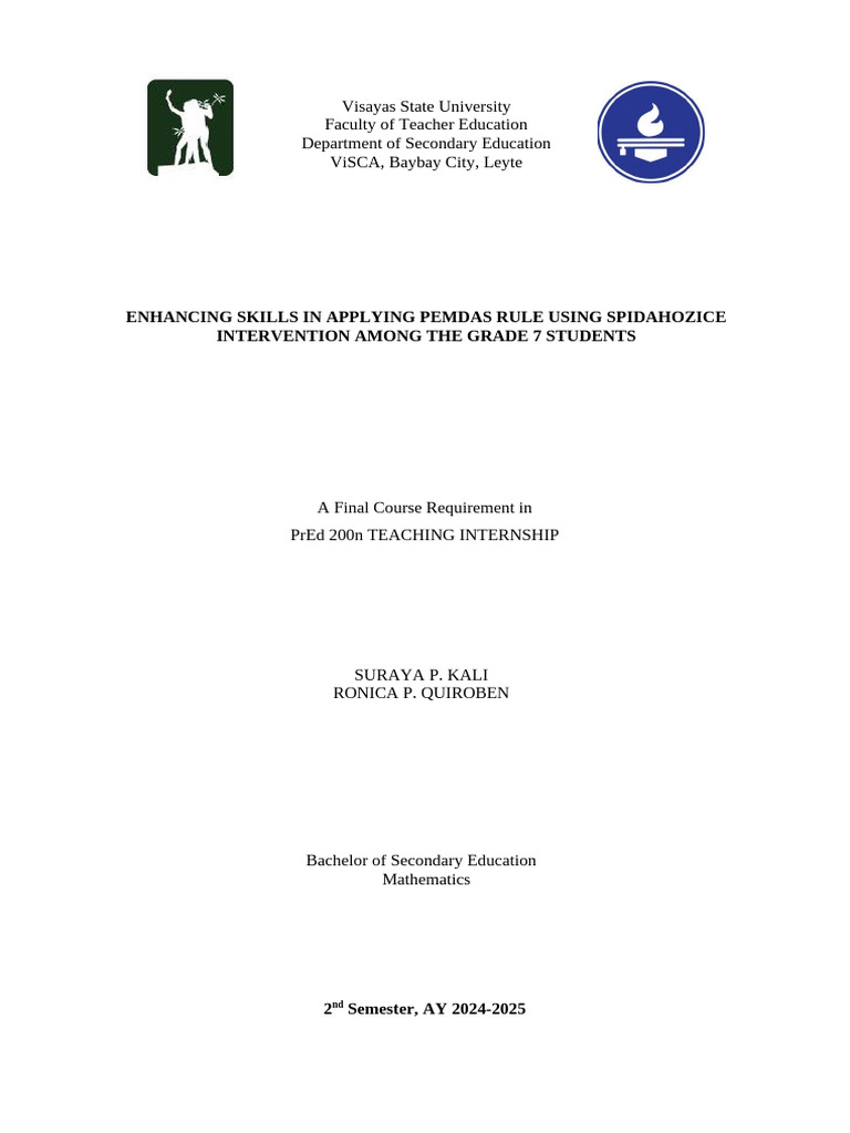 Enhancing PEMDAS Skills in Grade 7 Students | PDF | Learning | Mathematics