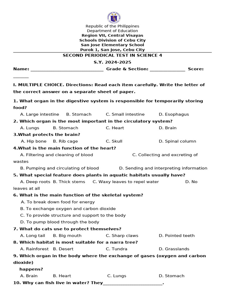 Science 4 Periodical Test Guide | PDF