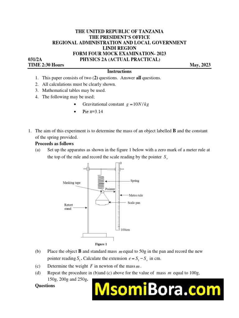 2023 Tanzania Form Four Physics Exam | PDF | Mass | Weight