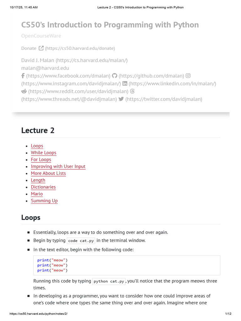 Lecture 2 - CS50's Introduction To Programming With Python | PDF ...