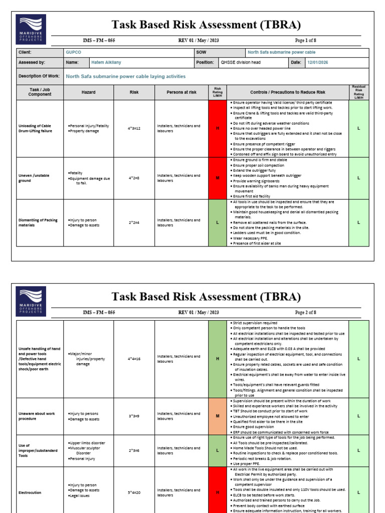 Task-Based Risk Assessment for Submarine Cable | PDF | Welding ...